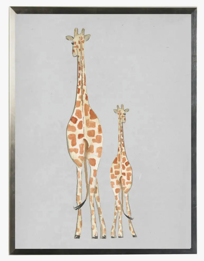 Antique Curiosities Watercolor Mother and Baby Giraffes
