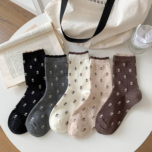 Floral Lace Trim Socks - Multiple Colors