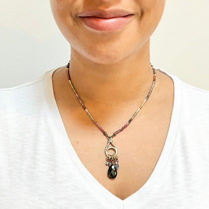 Lock & Key Multi Cluster Gemstone Drop Necklace