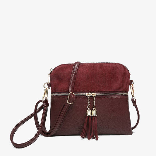 Jen & Co Tara Corduroy Dual Zip Crossbody - Multiple Colors