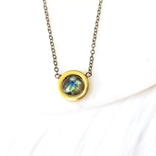 Edgy Petal Labradorite Brushed Brass Simple Pendant Necklace