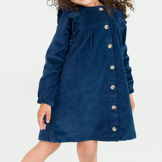 RuffleButts Stretch Corduroy Ruffle Dress