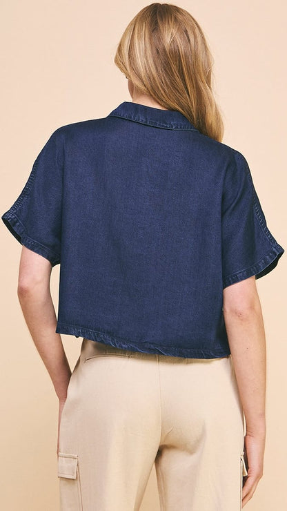 Allie Rose Tops Allie Rose Chambray Collared Dolman Top Allie Rose Chambray Collared Dolman Top