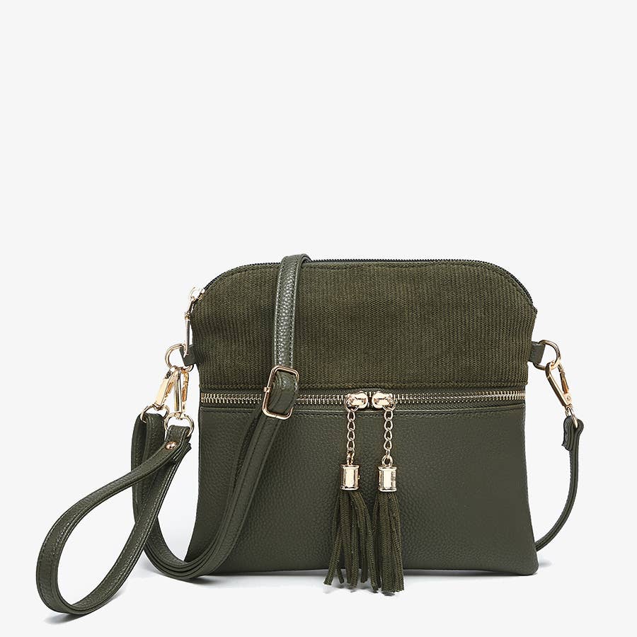 Jen & Co Tara Corduroy Dual Zip Crossbody - Multiple Colors