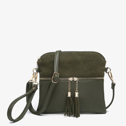 Jen & Co Tara Corduroy Dual Zip Crossbody - Multiple Colors