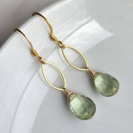 Edgy Petal Green Amethyst Dainty Gold Marquis Earrings