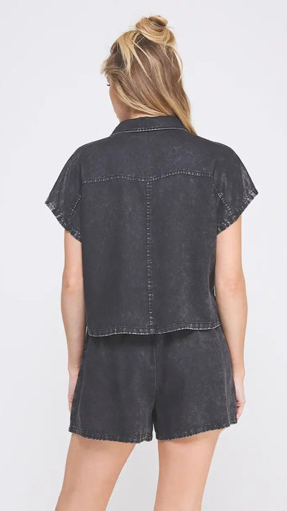 Allie Rose Washed Chambray V-neck Shirt