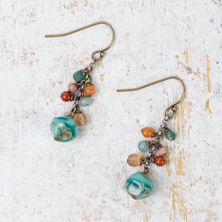 Anne Vaughan Earthen Czech Glass Cluster Earring