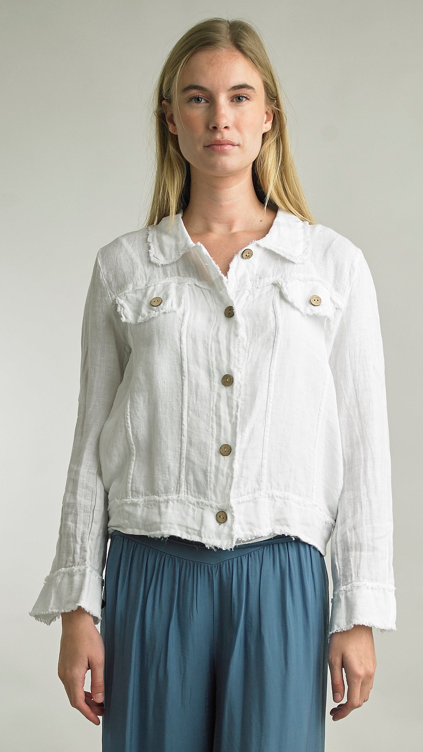 Tempo Paris Linen Fringe Jean Jacket - Multiple Colors