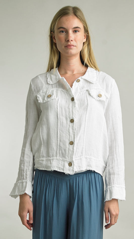 Tempo Paris Linen Fringe Jean Jacket - Multiple Colors