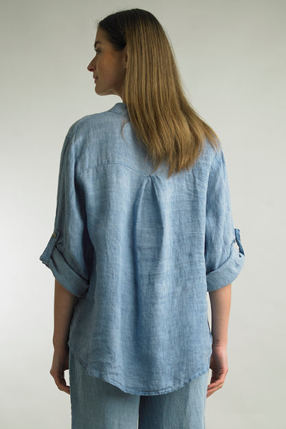 Tempo Paris Linen 3 Button Tunic - Multiple Colors