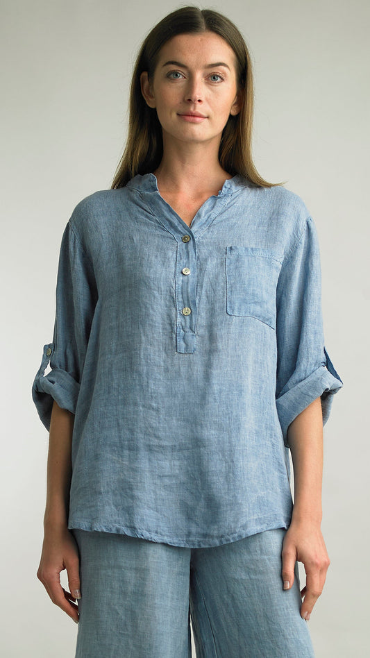 Tempo Paris Linen 3 Button Tunic - Multiple Colors
