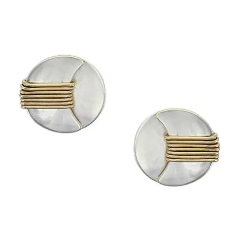 Marjorie Baer Earrings Marjorie Baer Small Wire Wrapped Crescent Over A Domed Disc Post Earrings - E9583DP Marjorie Baer Small Wire Wrapped Crescent Over A Domed Disc Post Earrings - E9583DP