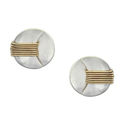 Marjorie Baer Earrings Marjorie Baer Small Wire Wrapped Crescent Over A Domed Disc Post Earrings - E9583DP Marjorie Baer Small Wire Wrapped Crescent Over A Domed Disc Post Earrings - E9583DP