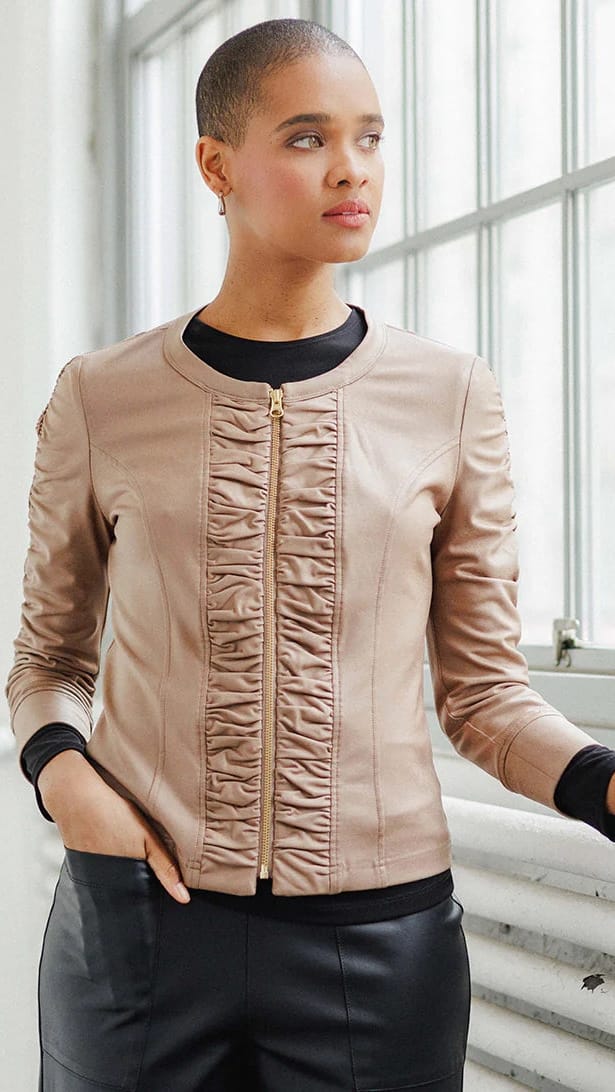 Clara Sunwoo Jackets Clara Sunwoo Liquid Leather Ruched Jacket 02605534 Clara Sunwoo Liquid Leather Ruched Jacket