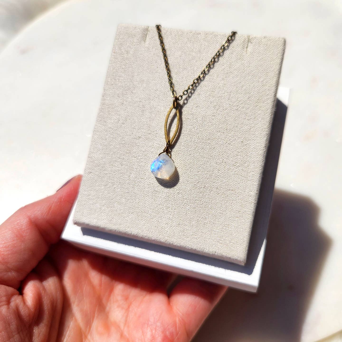 Edgy Petal Necklaces Edgy Petal Rainbow Moonstone Dainty Marquis Brass Necklace Edgy Petal Rainbow Moonstone Dainty Marquis Brass Necklace