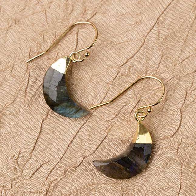 Anne Vaughan Crescent Blue Moon Labradorite Earring