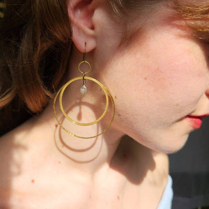 Edgy Petal Labradorite Hammered Circle Hoop Earrings