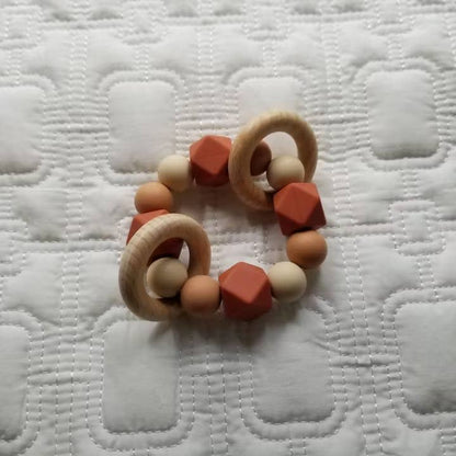 Grasping Wooden Ring Silicone Teether - Multiple Colors