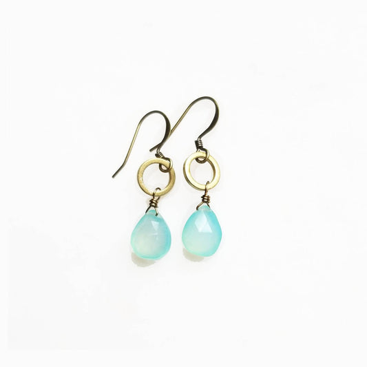 Edgy Petal Seafoam Chalcedony Dainty Circle Earrings