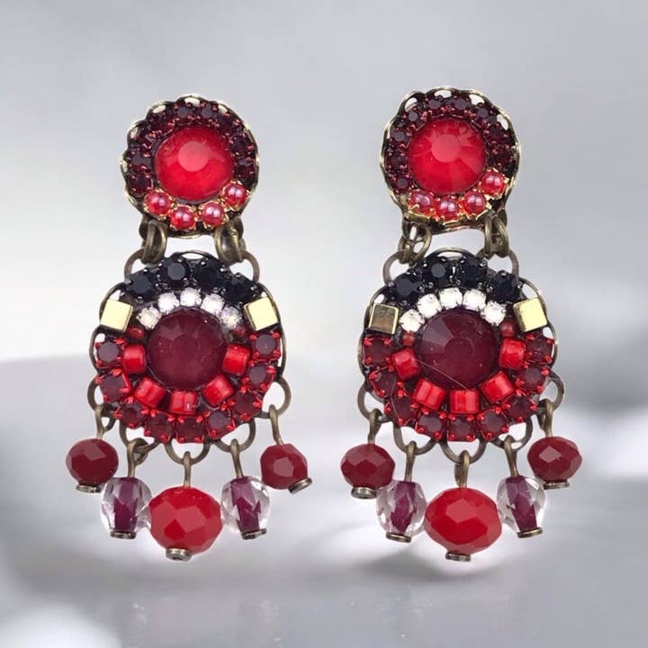 Melizi Jewelry Earrings Melizi Jewelry Ruby and Black Crystal Earrings 83651038 Melizi Jewelry Ruby and Black Crystal Earrings