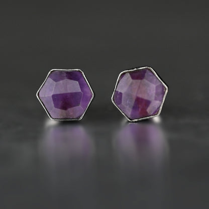 KBD Studio Hexagon Gemstone Stud Earrings - Multiple Colors
