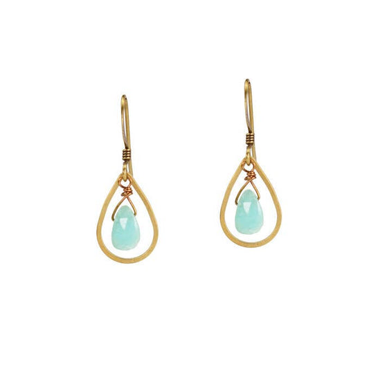 Edgy Petal Small Amazonite Inside Brass Teardrop Earrings