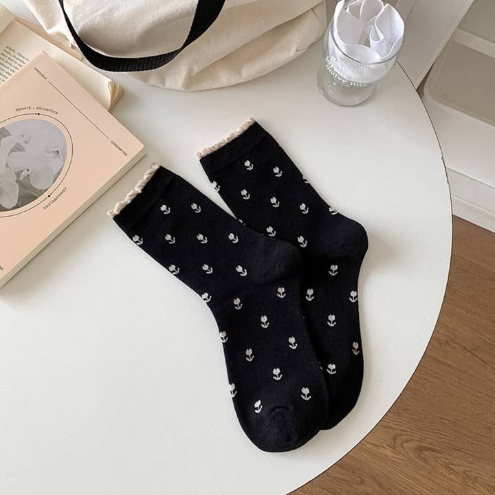 Floral Lace Trim Socks - Multiple Colors