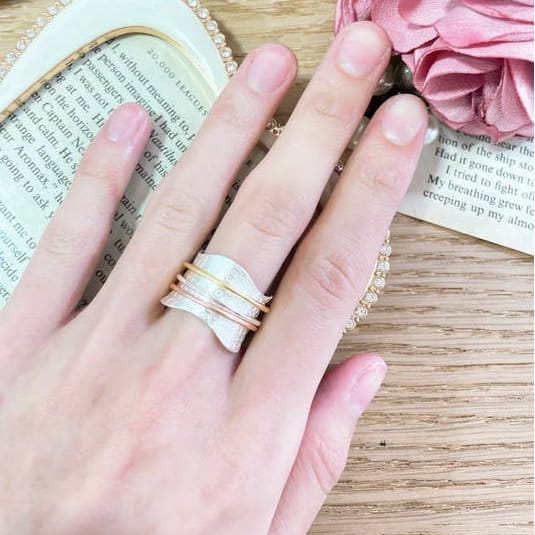 Zoey Simmons Rings Zoey Simmons Hammered Tri-Colored Spinner Ring Zoey Simmons Hammered Tri-Colored Spinner Ring