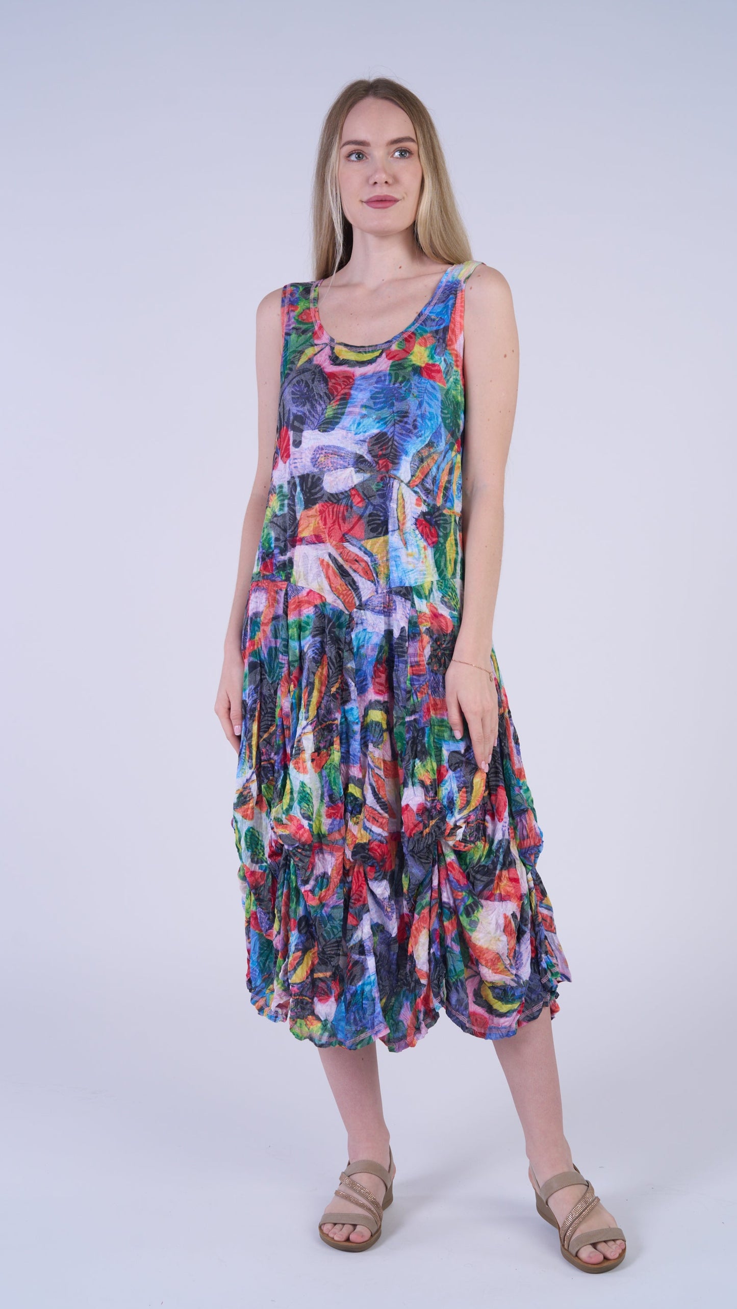 Shana Apparel Long Crinkle Bubble Dress - Multiple Colors