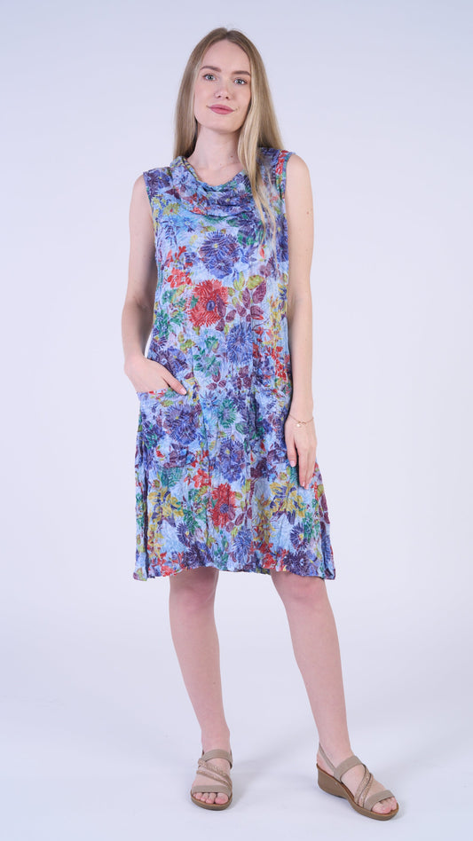 Shana Apparel Crinkle Cowl Tank Dress - Multiple Colors