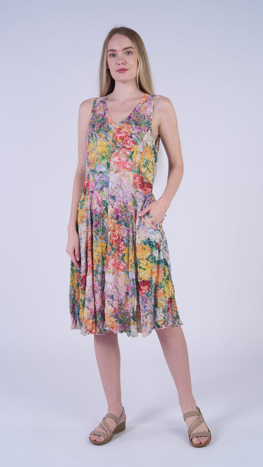 Shana Apparel Crinkle V-Neck Tank Dress