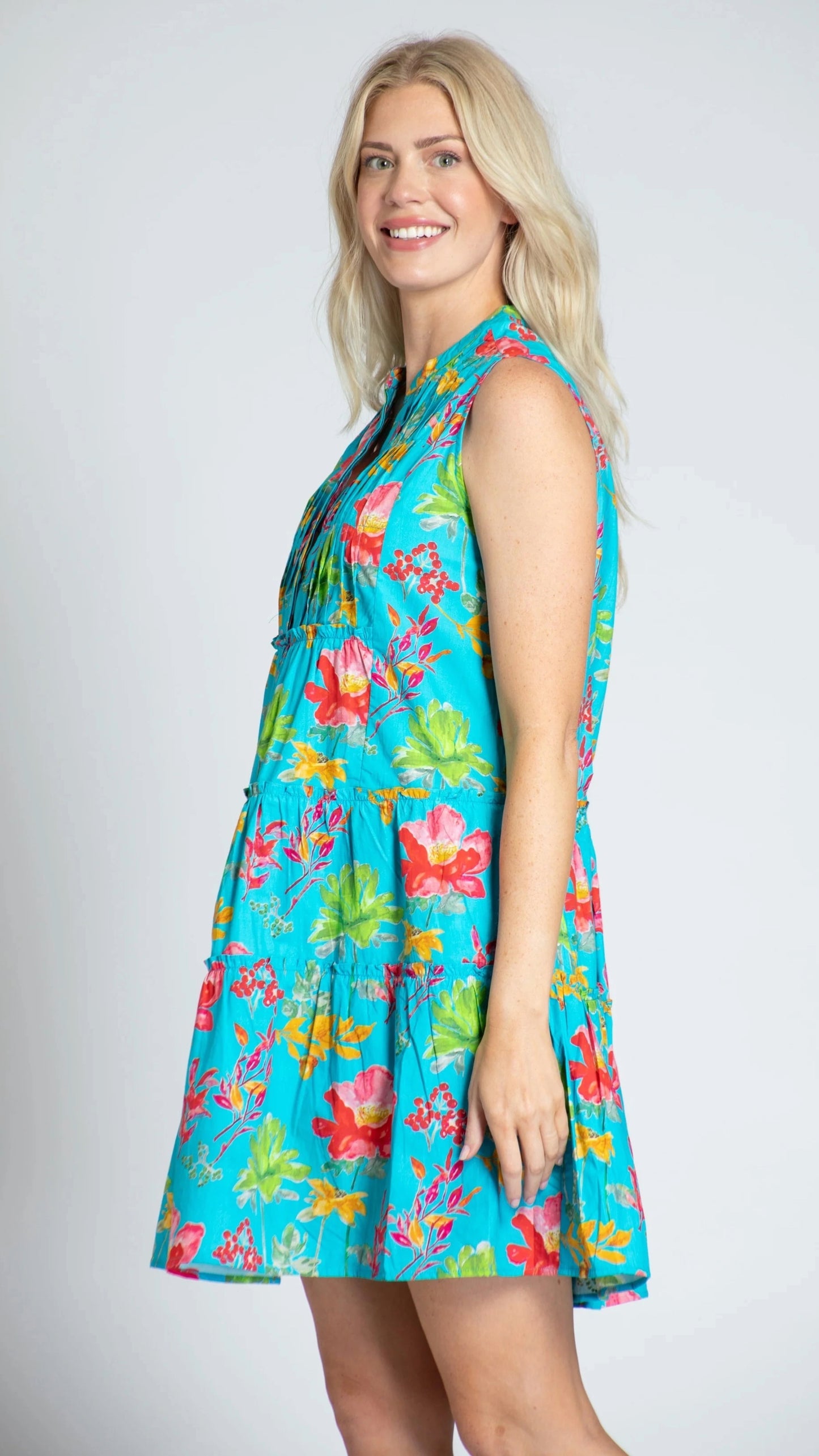 APNY Sleeveless Dress with Pintuck Detail - Multiple Prints
