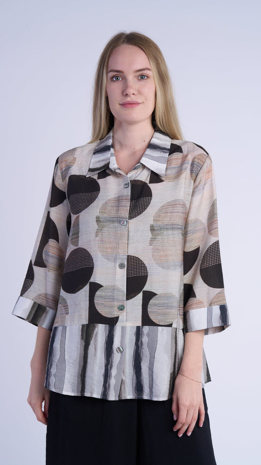 Shana Apparel Stripe Mixed Media Shirt