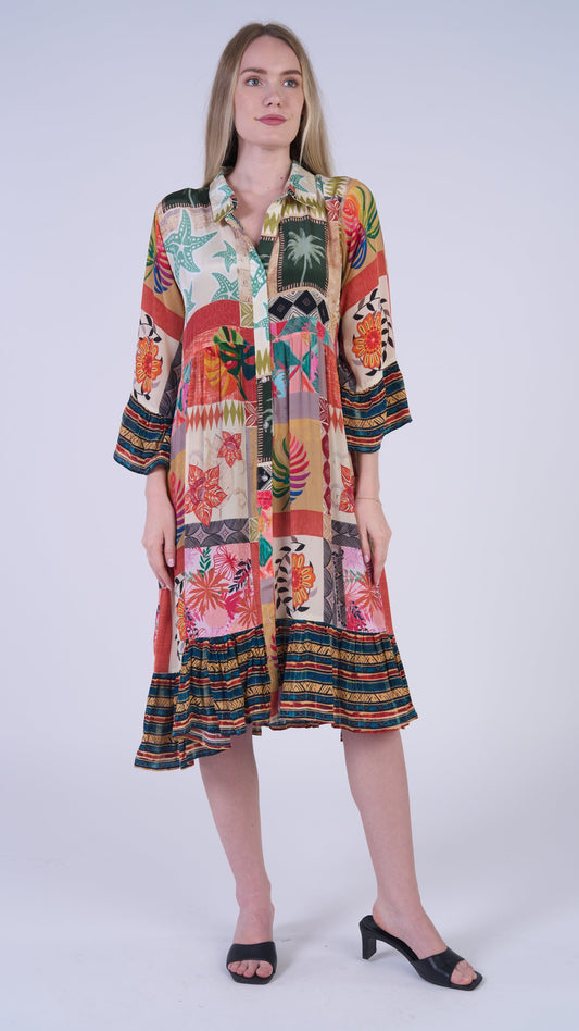 Shana Apparel Button Down Ruffle Sleeve Dress