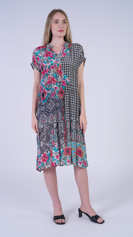 Shana Apparel Tiered Dolman Sleeve Dress