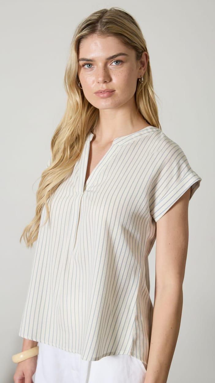 Blu Pepper Tops Split Neck Cuffed Sleeve Top Split Neck Cuffed Sleeve Top