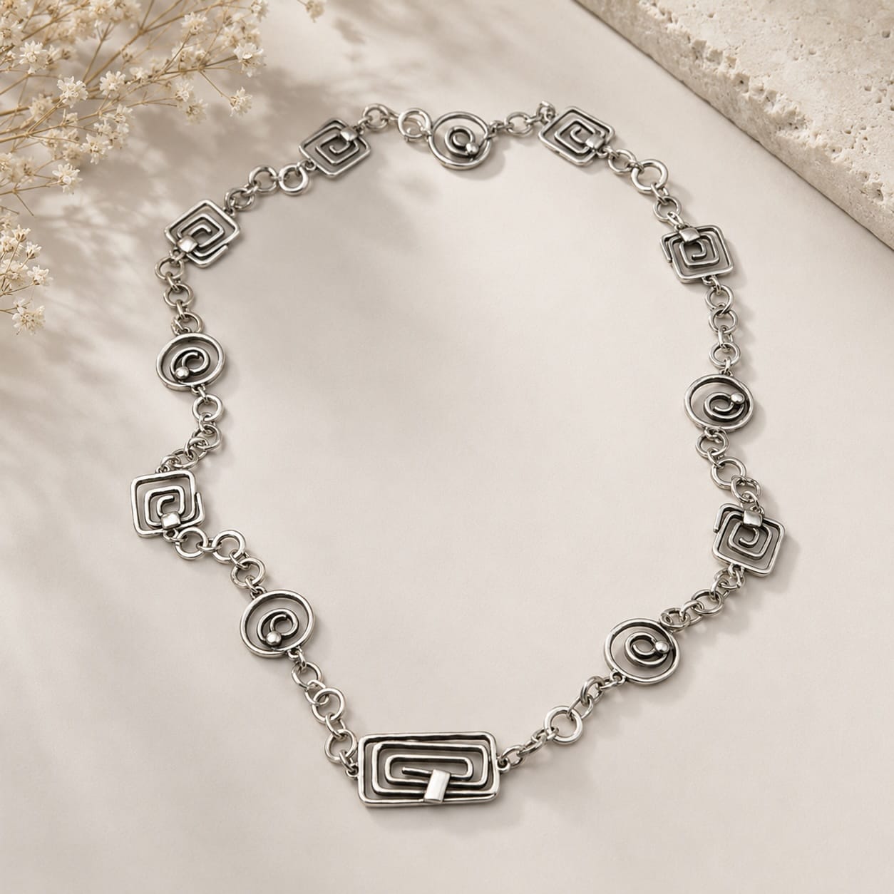 Volare Necklaces Volare Square and Round Spiral Long Necklace - #2665L 56358366 Volare Square and Round Spiral Long Necklace - #2665L