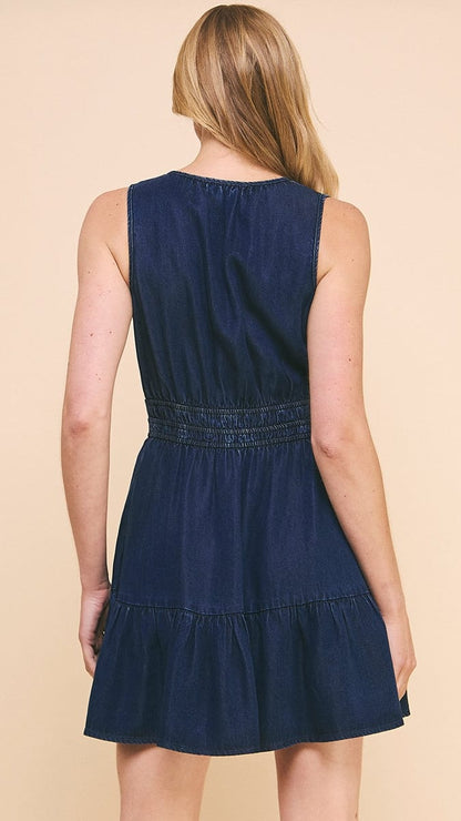 Allie Rose Dresses Allie Rose Washed Chambray Peplum Mini Dress Allie Rose Washed Chambray Peplum Mini Dress