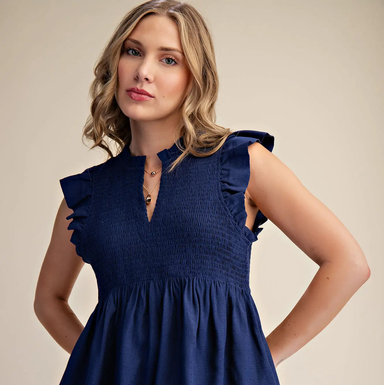 Glam Tanks Flutter Sleeve Smocked Top - Multiple Colors 42182622 Flutter Sleeve Smocked Top - Multiple Colors