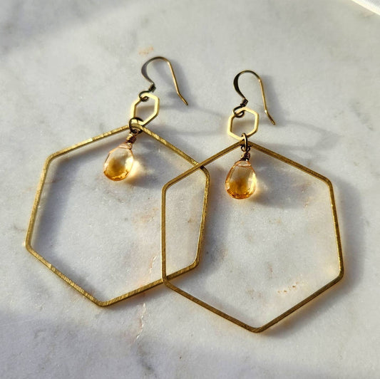 Edgy Petal Earrings Edgy Petal Thin Citrine Hexagon Earrings 64714206 Edgy Petal Thin Citrine Hexagon Earrings