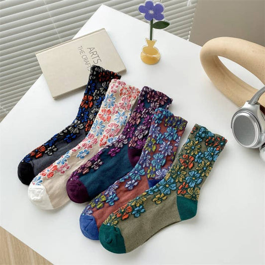 Floral Wide-Cuff Socks - Multiple Colors