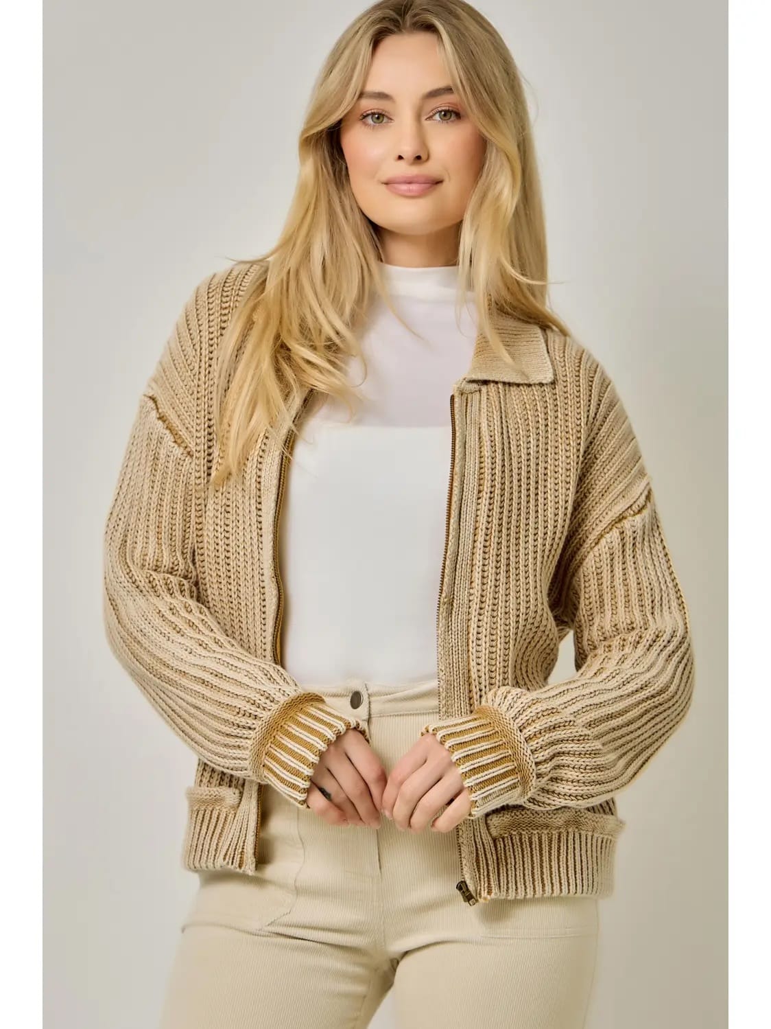 Mystree Sweaters Mystree Washed Ribbed Zip-Up Sweater - Multiple Colors 73332958 Mystree Washed Ribbed Zip-Up Sweater - Multiple Colors