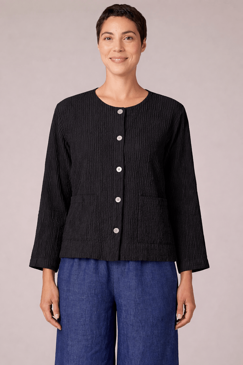 Cut Loose Jackets Cut Loose Grey Stripe Crinkle Crop Jacket - Multiple Colors 42376670 Cut Loose Grey Stripe Crinkle Crop Jacket - Multiple Colors
