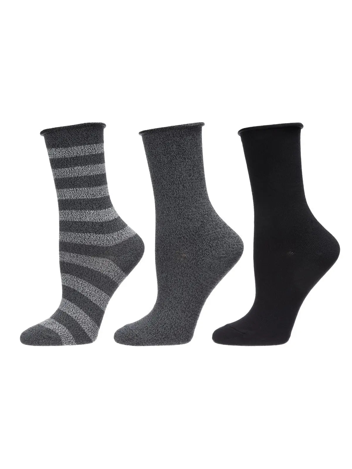 Marled Stripe Roll Top Buttersoft Crew Socks 3 Pair Pack