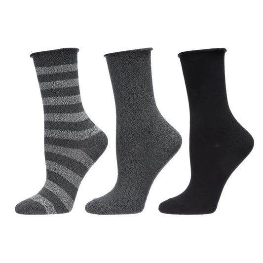 MeMoi Marled Stripe Roll Top Buttersoft Crew Socks 3 Pair Pack