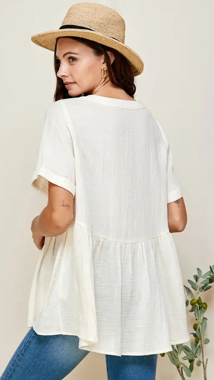 Cotton Gauze V-Neck Loose Tunic