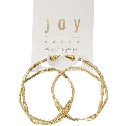 Joy Susan Earrings Hammered Double Hoop Post Earrings - Multiple Metals Hammered Double Hoop Post Earrings - Multiple Metals