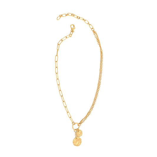 Mixed Chain Drop Pendant Necklace - Multiple Metals