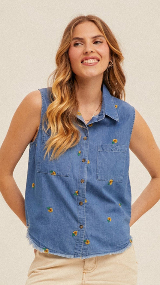 Fringe Hem Embroidered Shirt